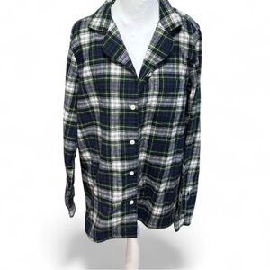 NWT L.L.Bean green plaid button up women's plaid flannel pajama top size medium
